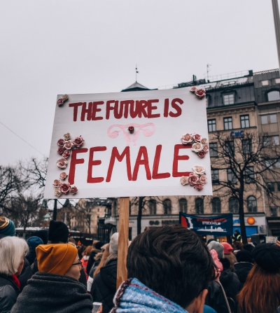 the future is female sign at a protest