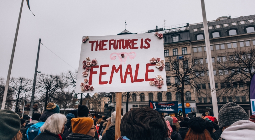 the future is female sign at a protest