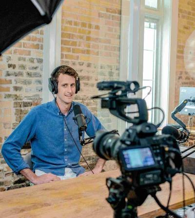 public relations professional speaking on camera