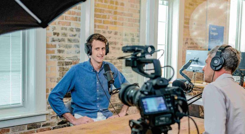 public relations professional speaking on camera